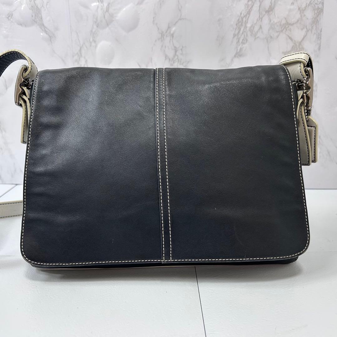 COACH メッセンジャーバッグ レザー 斜め掛け ネイビー ホワイト