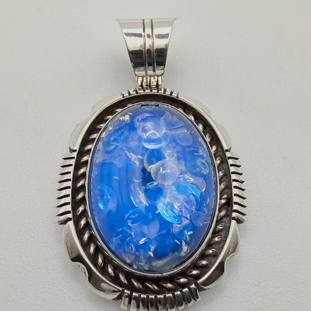 ◆【極美品】SILVER925 ナバホ族 大粒 グリーンアンバー ペンダント