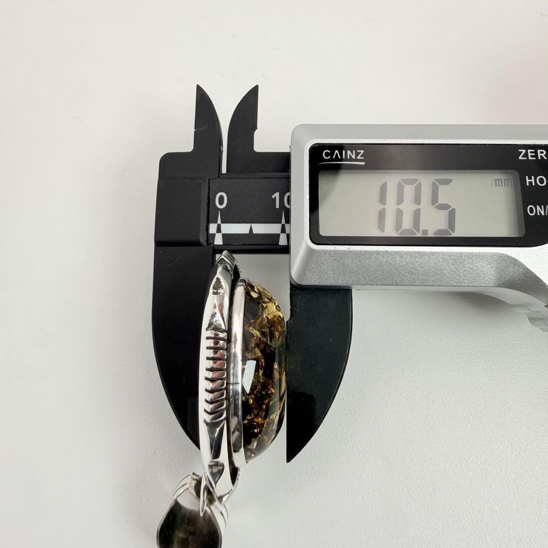 ◆【極美品】SILVER925 ナバホ族 大粒 グリーンアンバー ペンダント