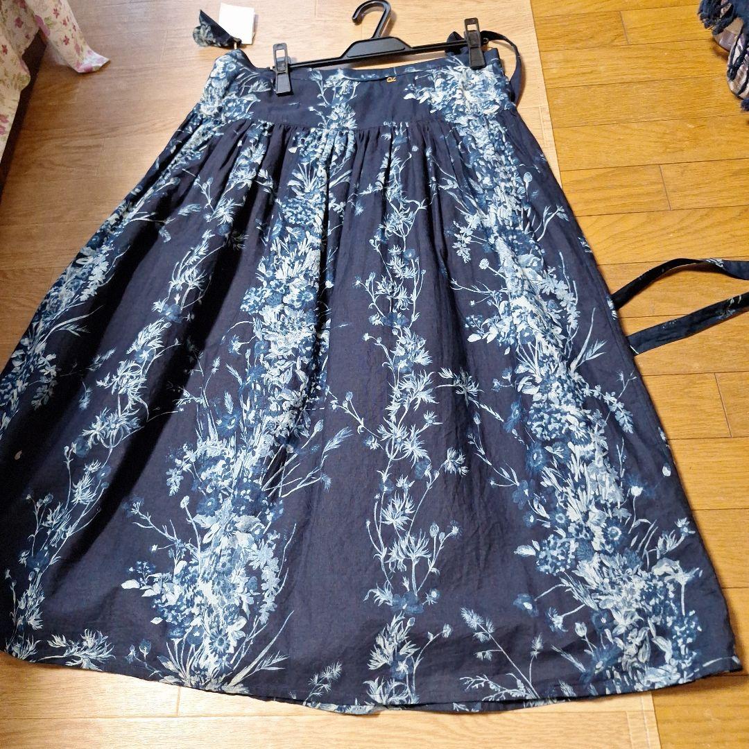 504オックスブーケストライププリントのぐるぐるスカート(インディゴ)