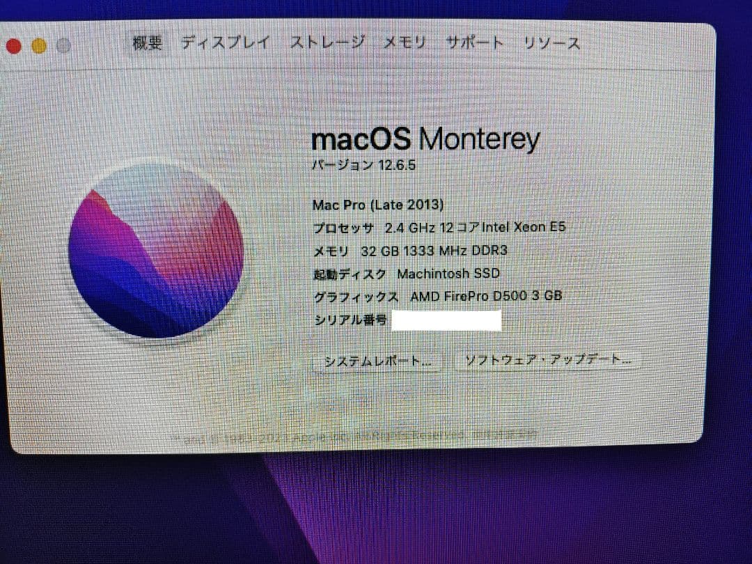 送料込みMac Pro 2013 12コア メモリ32GB SSD250GB