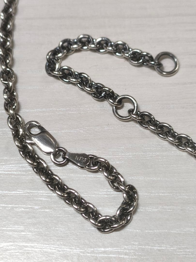 シルバー925製あずきチェーンネックレス56㌢幅3.7㍉17㌘刻印有イタリア製