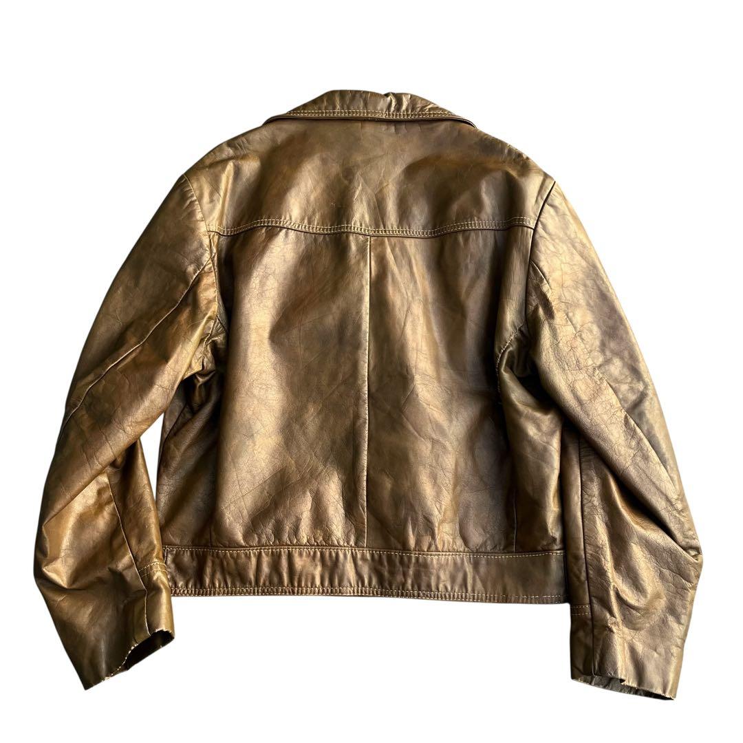 60’s ヴィンテージ レザートラッカージャケット 短丈 開襟 ブラウン 古着