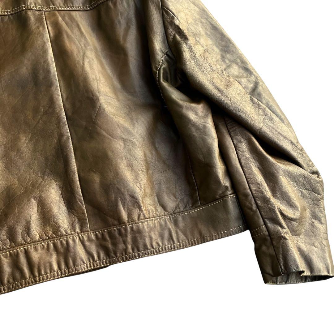 60’s ヴィンテージ レザートラッカージャケット 短丈 開襟 ブラウン 古着