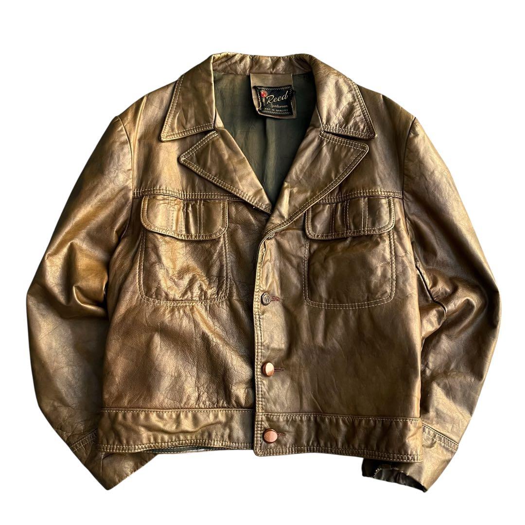 60’s ヴィンテージ レザートラッカージャケット 短丈 開襟 ブラウン 古着