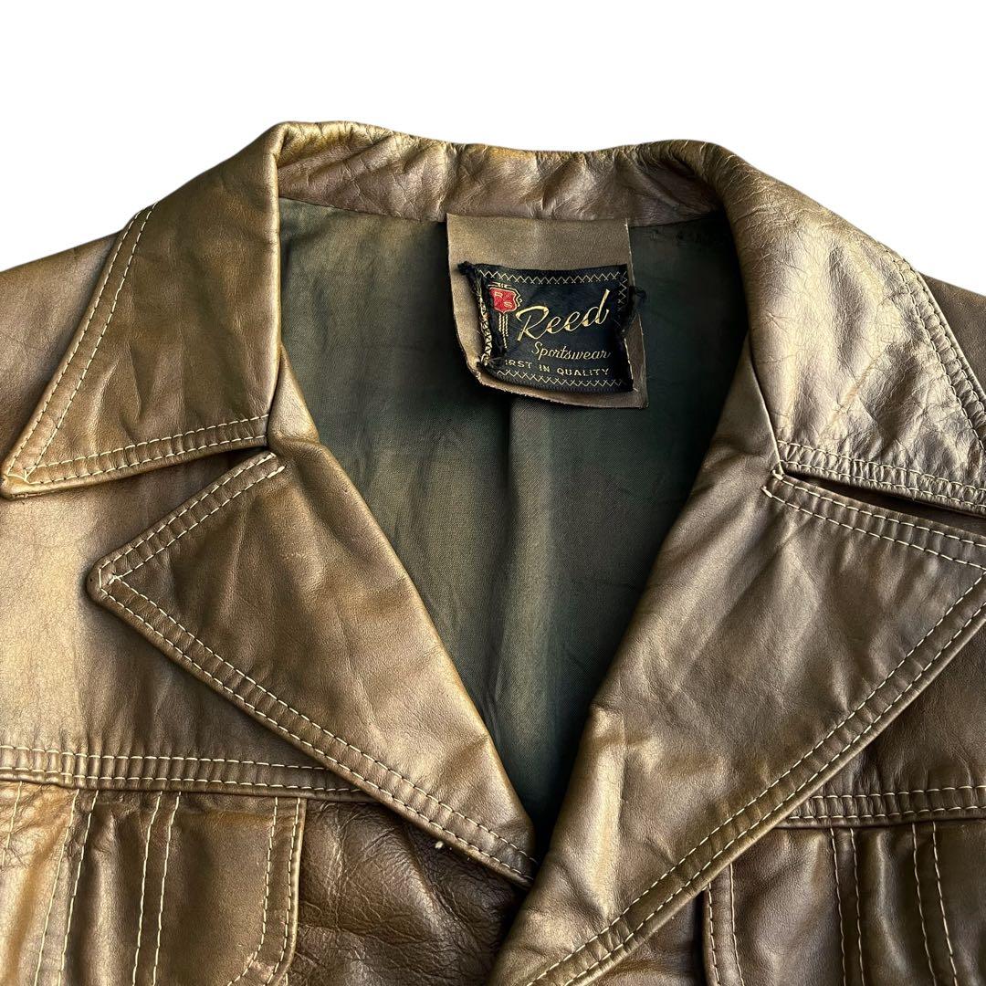 60’s ヴィンテージ レザートラッカージャケット 短丈 開襟 ブラウン 古着