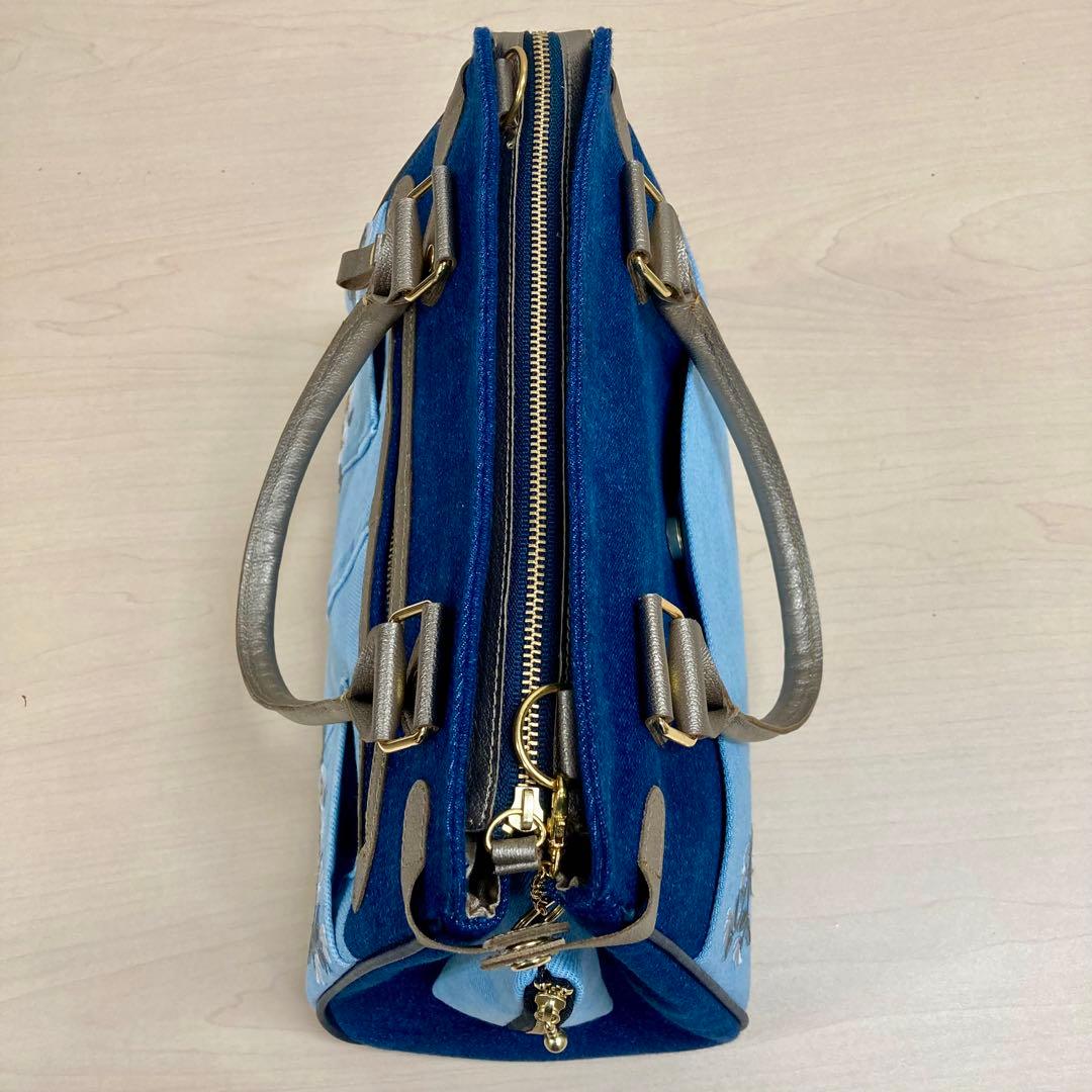 デニムリメイク　2wayハンドバッグ　刺繍花柄　本革　オーダー専用