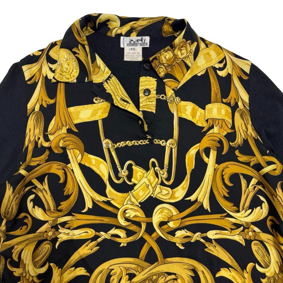 HERMES シャツ シルク カシミヤ ニット 表記XS レディース 黄 金