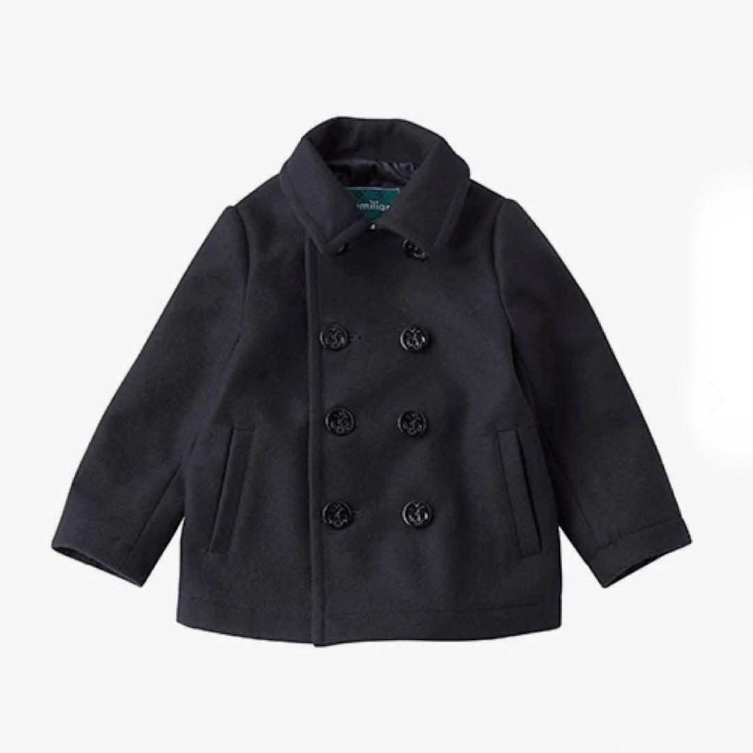 美品　familiar ピーコート　ウールコート　男女兼用　現行品　ネイビー