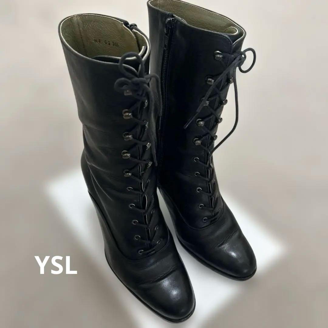 Yves Saint Laurent レースアップブーツ 36 1/2 黒 本革