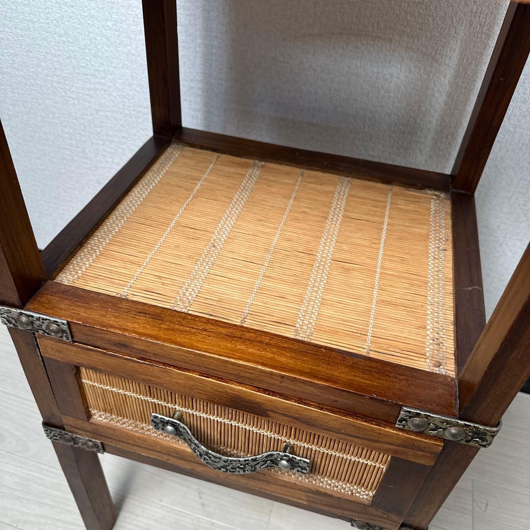 アジアン 民芸 簾 金属取手 金具 鋲打 電話台 花台 サイドテーブル i1※