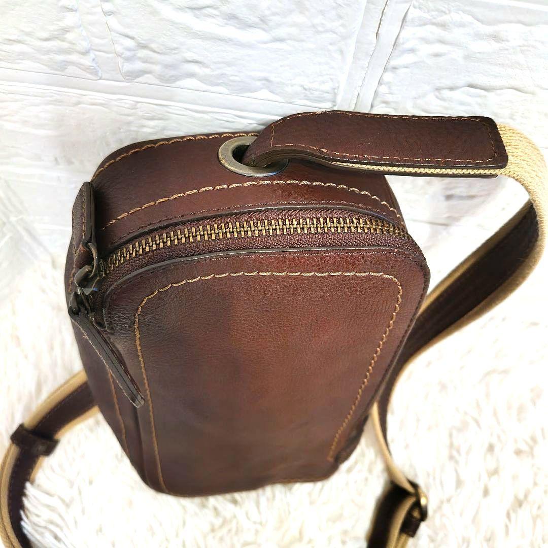 【美品】土屋鞄 トーンオイルヌメ ボディーポシェット ブラウン 茶 ボディバッグ