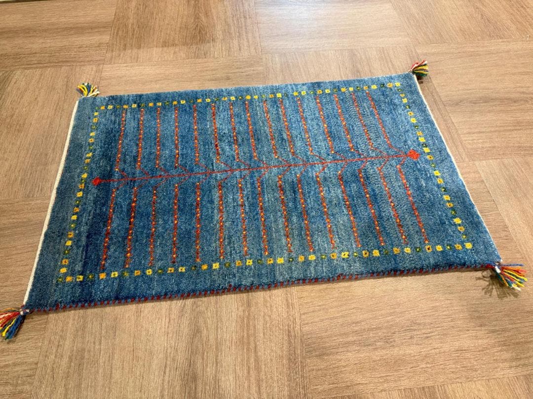 ギャッベ 90x62cm ペルシャ絨毯 手織り ギャベ 玄関マットラグ 絨毯