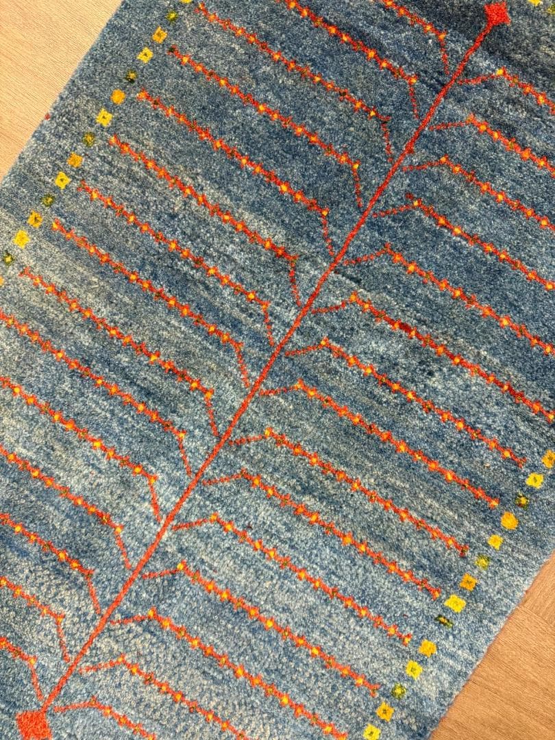 ギャッベ 90x62cm ペルシャ絨毯 手織り ギャベ 玄関マットラグ 絨毯