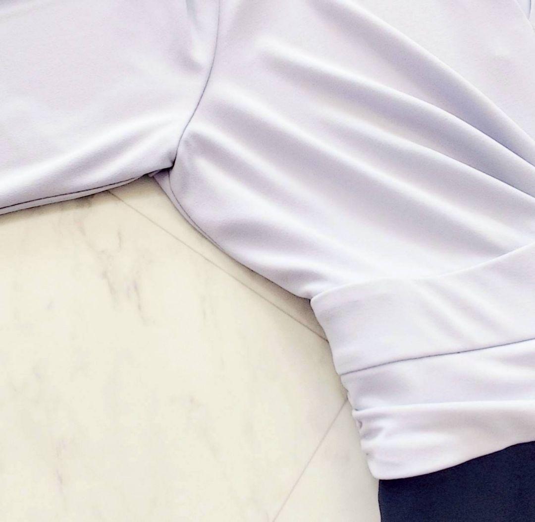 大きいサイズ13 kay me 洗える 切替 シェル ワンピース 紺 ラベンダー