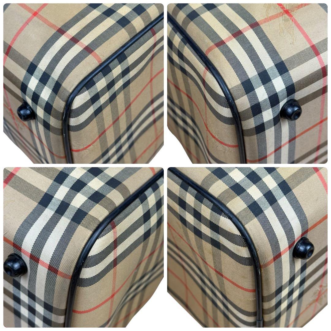 バーバリーズ ノバチェック ボストンバッグ ホースロゴ ポーチ付き 内側ベタ無し
