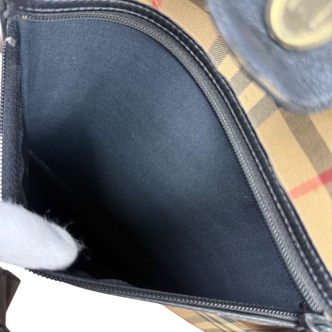 バーバリーズ ノバチェック ボストンバッグ ホースロゴ ポーチ付き 内側ベタ無し