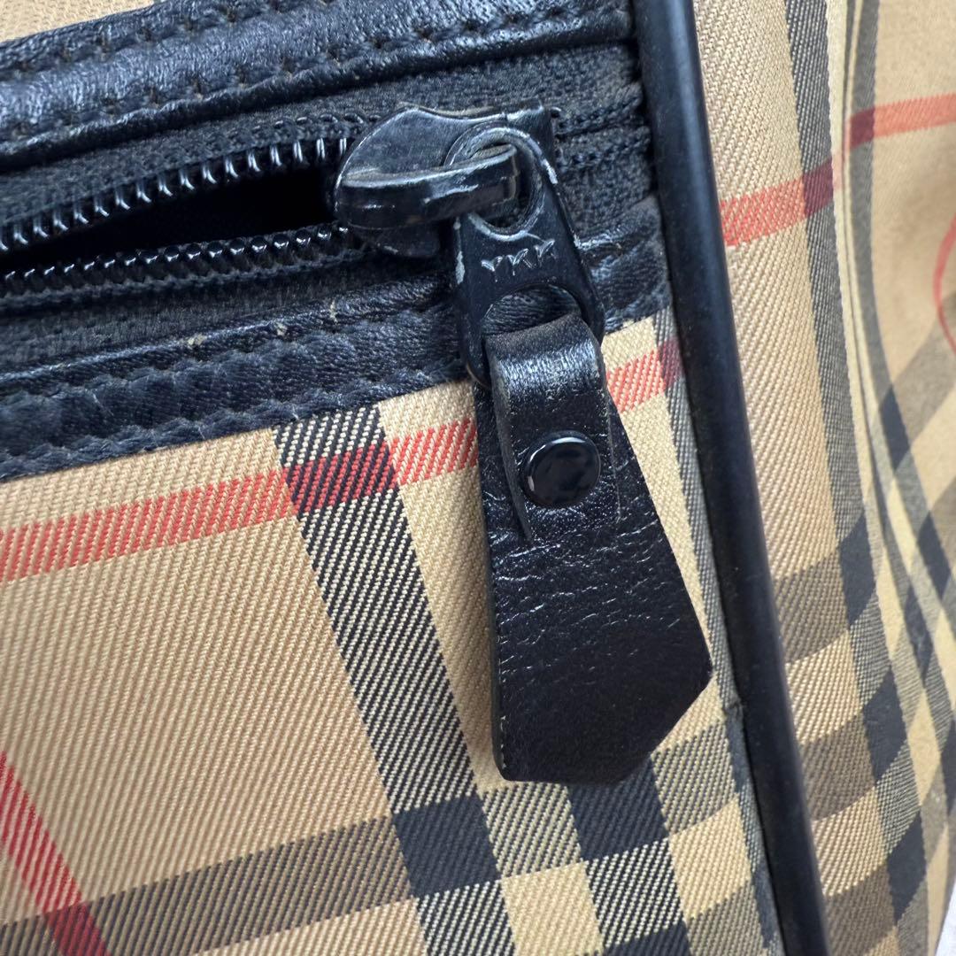 バーバリーズ ノバチェック ボストンバッグ ホースロゴ ポーチ付き 内側ベタ無し
