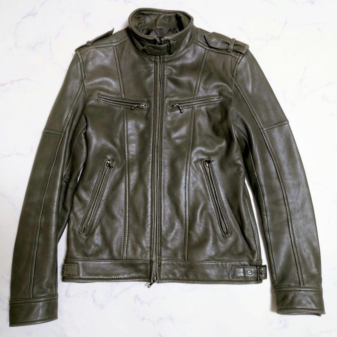 【希少カラー】メンズビギ シングルライダース ラムレザー カーキブラウン М