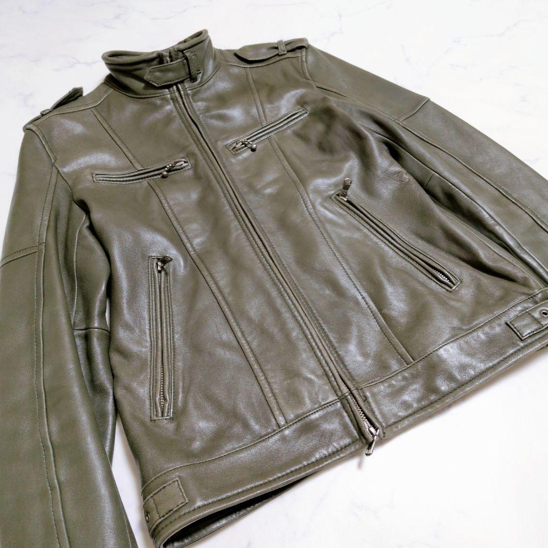【希少カラー】メンズビギ シングルライダース ラムレザー カーキブラウン М