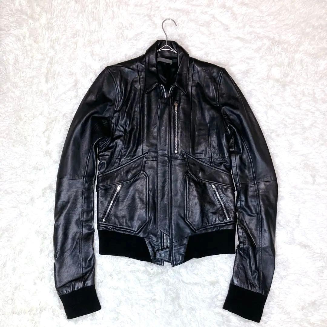 EKAM エカム ✨ 襟付き シングルライダースジャケット レザージャケット L