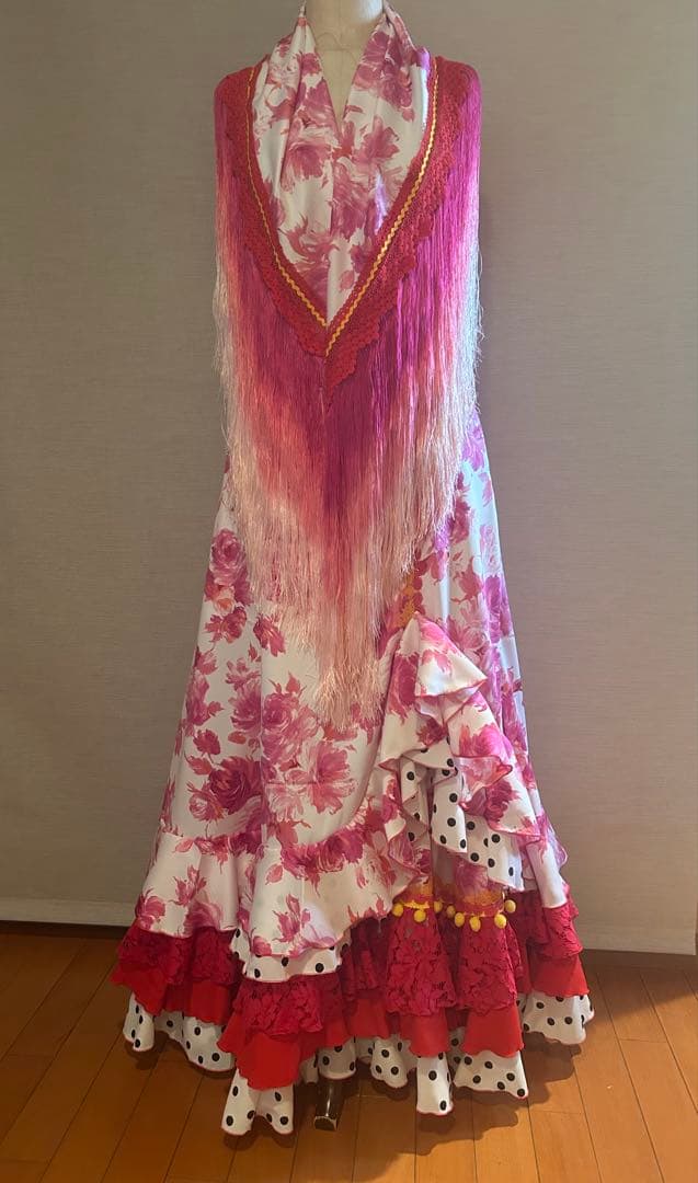 フラメンコ衣装シージョピキージョ3点セットドレス 花柄 フリンジ付き新品