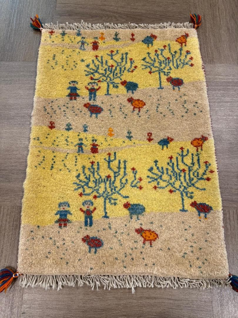 ギャッベ 82x57cm ペルシャ絨毯 手織り ギャベ 玄関マットラグ 絨毯