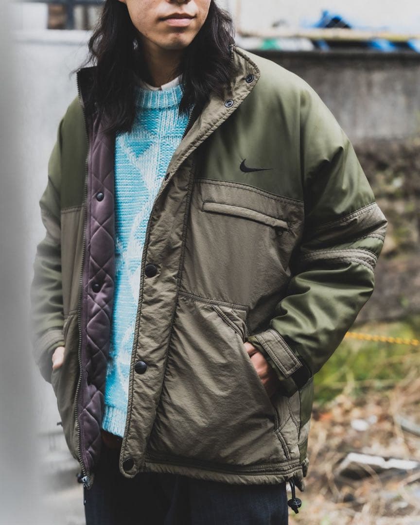 90s NIKE パフジャケット カーキ グリーン サイズXL