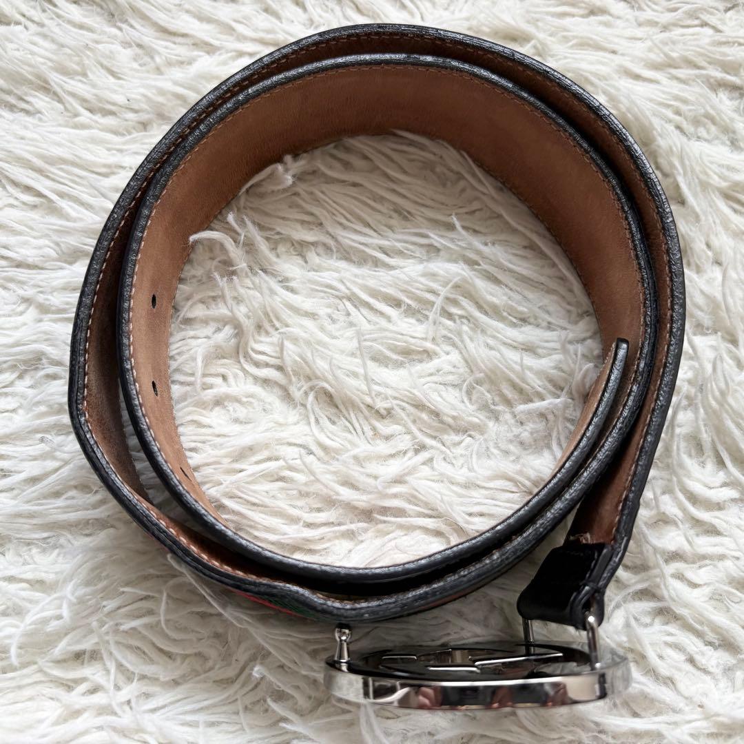 良品　GUCCI　グッチ　インターロッキングベルト　シェリーライン　114984