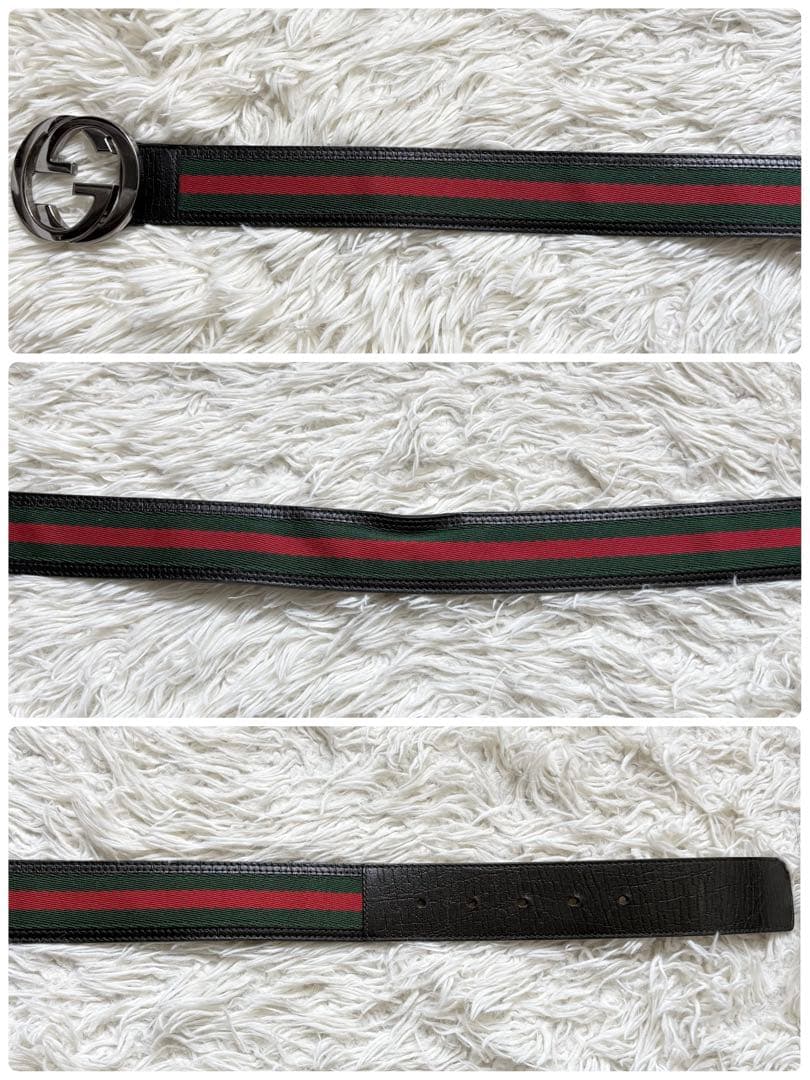良品　GUCCI　グッチ　インターロッキングベルト　シェリーライン　114984