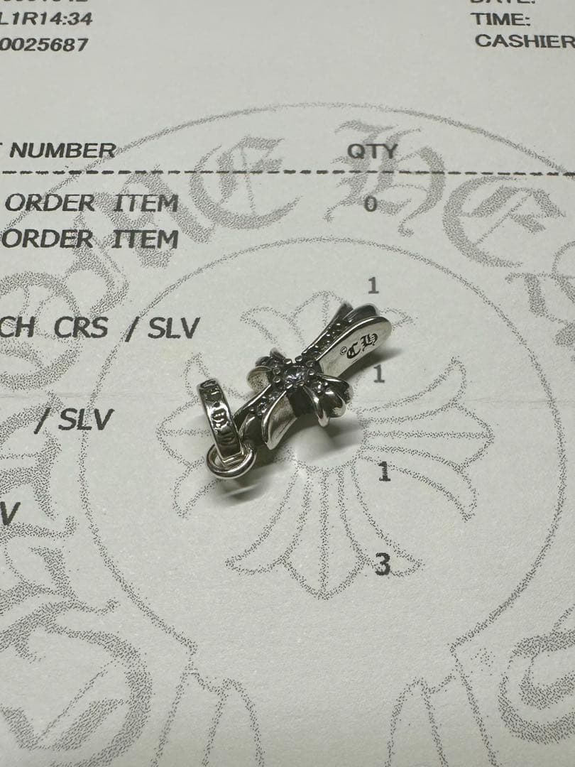 クロムハーツ　クロス　ベビーファット　チャーム　シルバー925天然パヴェ