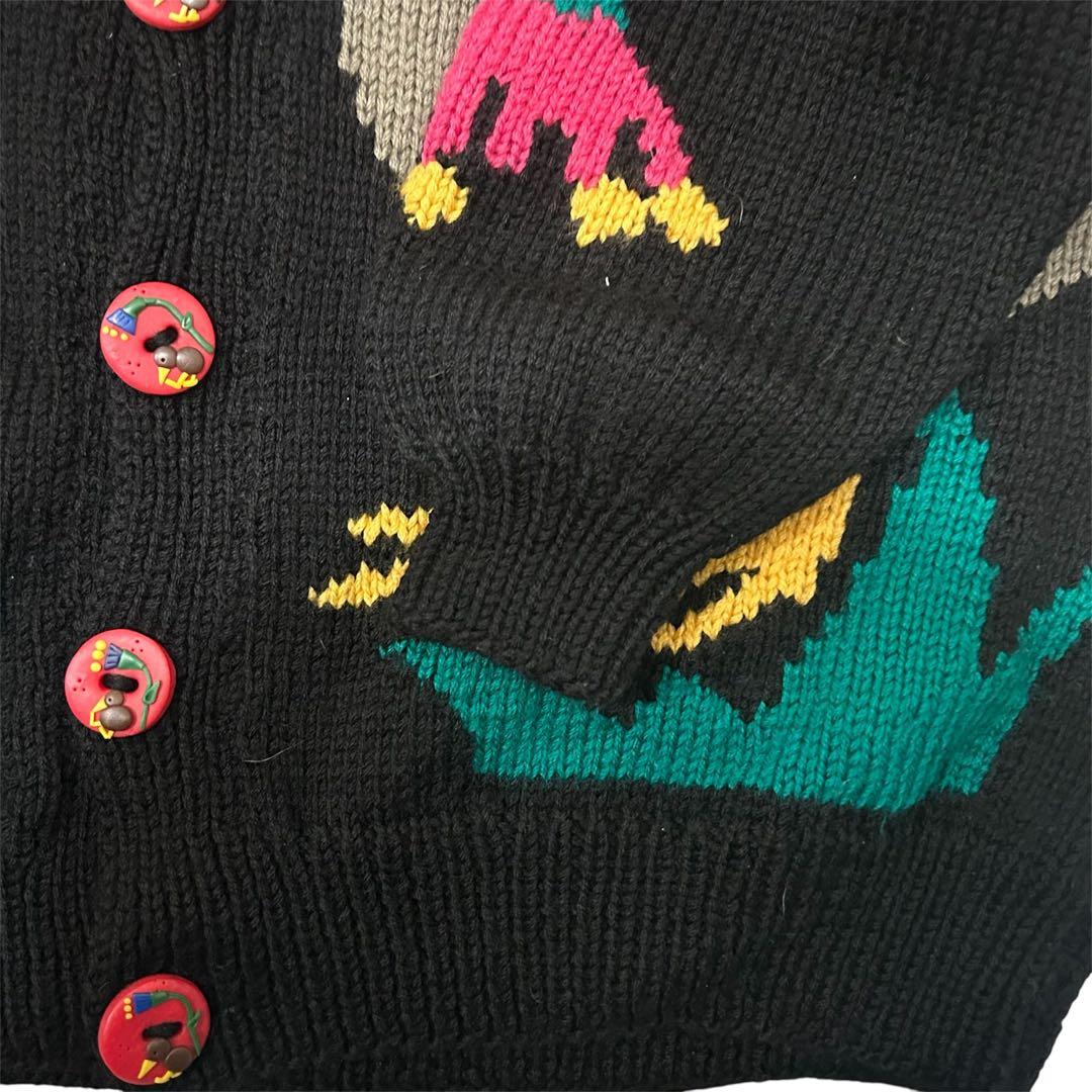 メ*3様 BONZO 手編み ニットセーター 黒 動物柄
