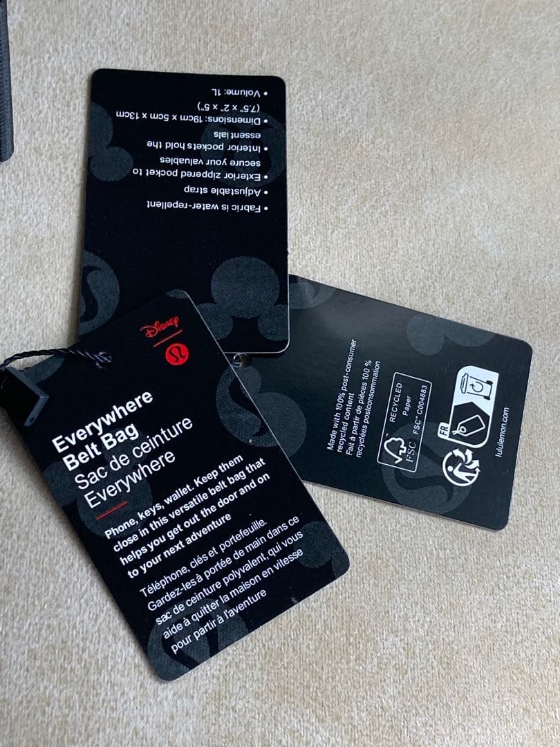 【新品未使用タグ付き】ディズニー x ルルレモン ベルトバッグ 1L ミッキー