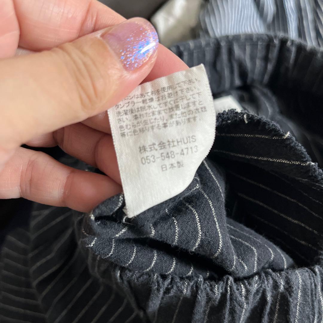 HUIS 遠州織物　スカートパンツ505 ブラックストライプ　ワイド　ガウチョ