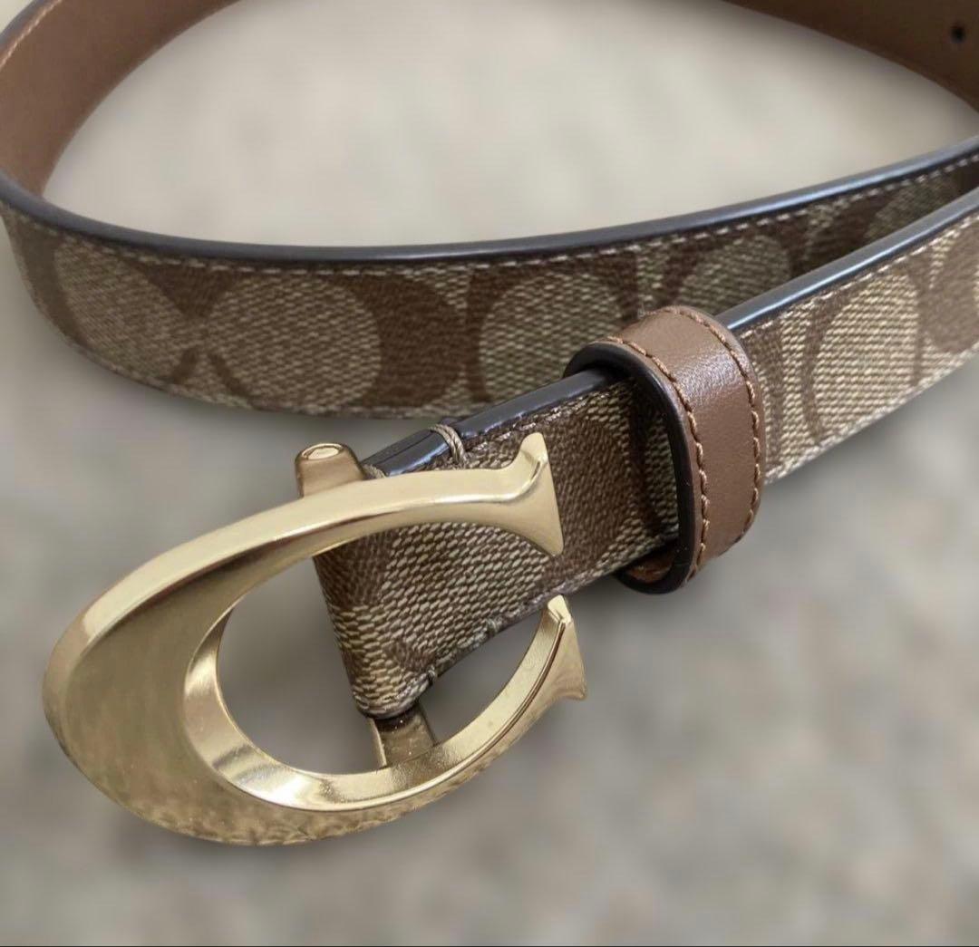 コーチ ロゴパターン ベルト ブラウン/ベージュ　Sサイズ　保存袋付きモノグラム