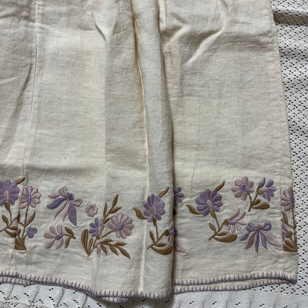 Apolina 花刺繍 半袖ワンピース　リネン　9-11Y