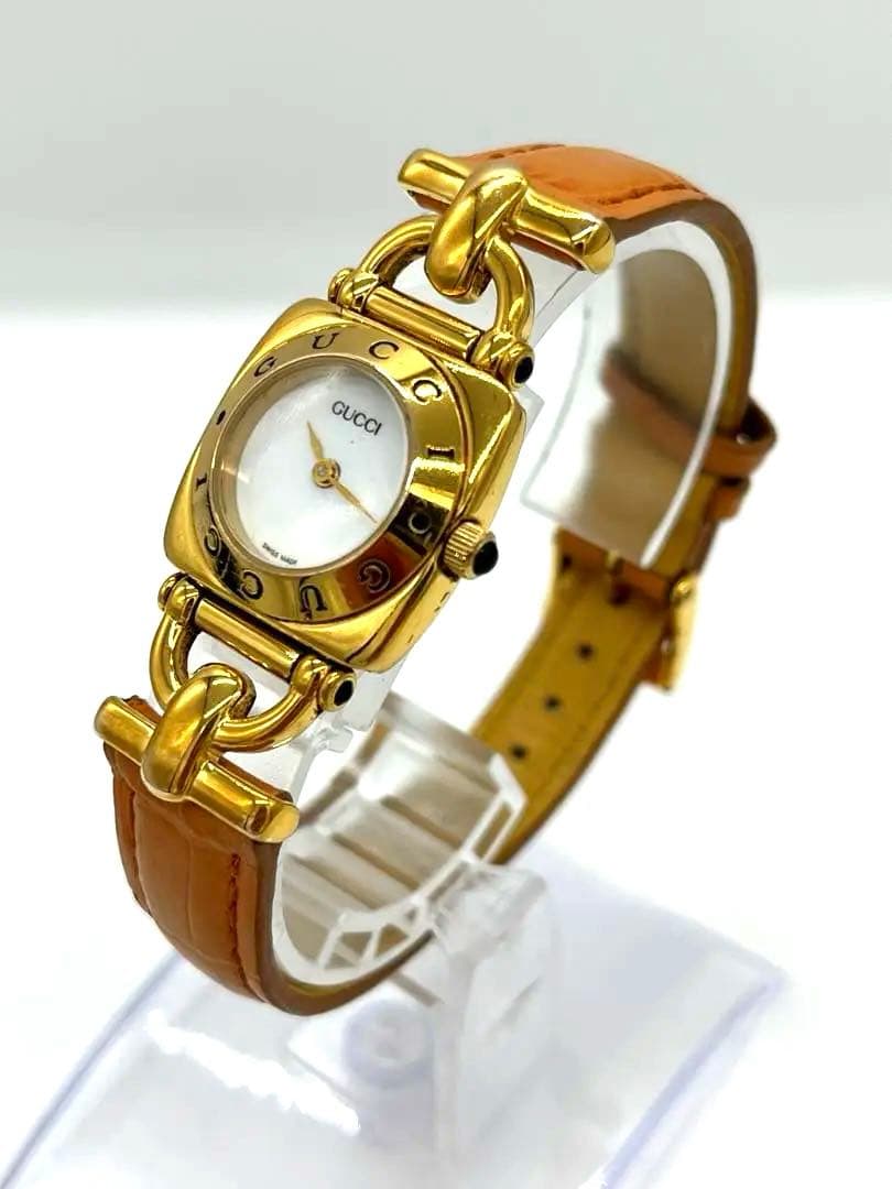 【稼働品】GUCCI 腕時計 6300L 新品電池交換 ホースビット ゴールド
