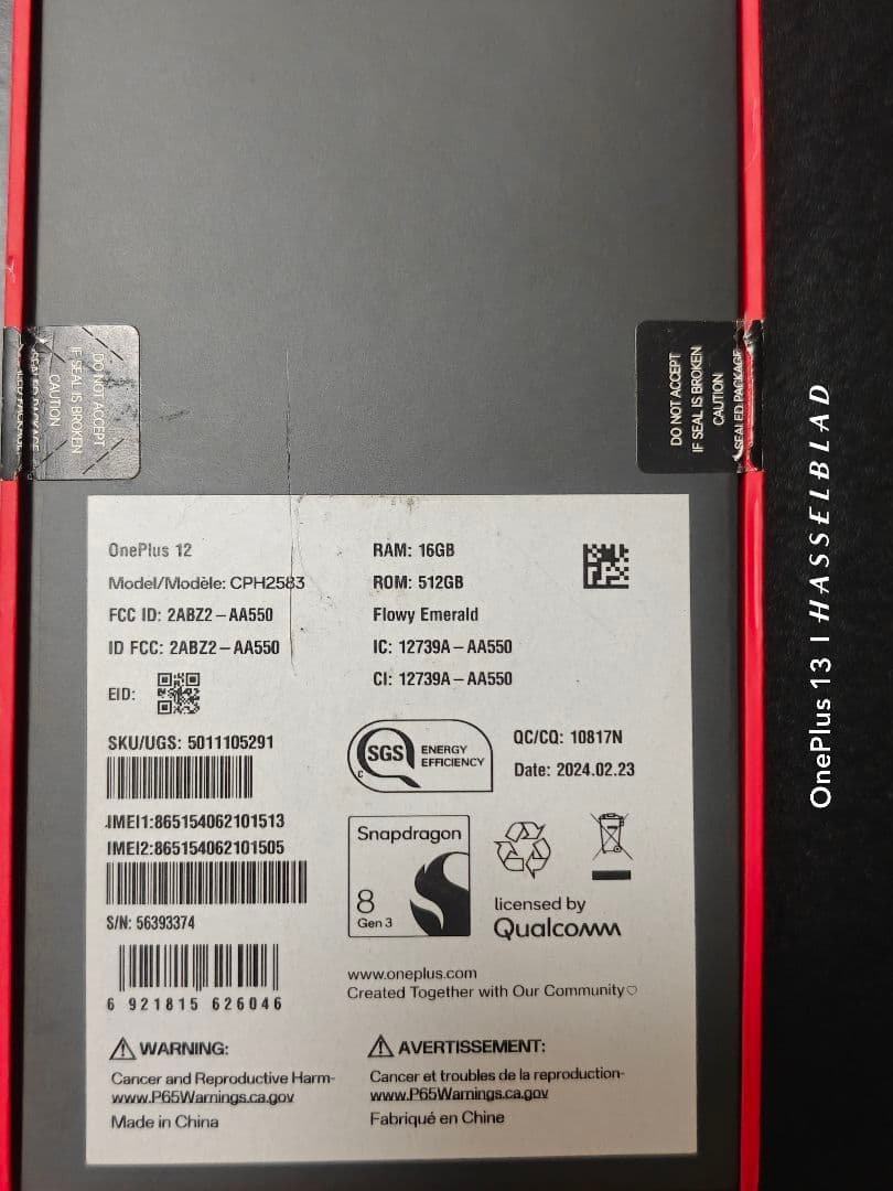 スマートフォン本体 OnePlus 12 512GB RAM 16GB