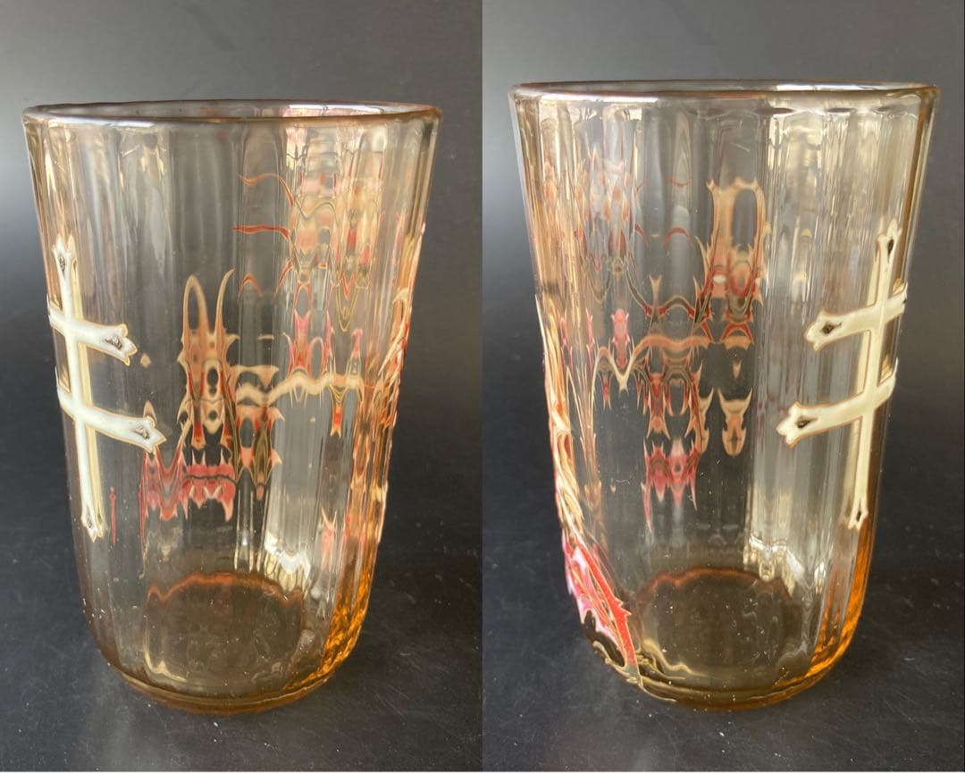 エミール・ガレ　初期　薊とロレーヌ十字文グラス　タンブラー　エナメル彩　アザミ