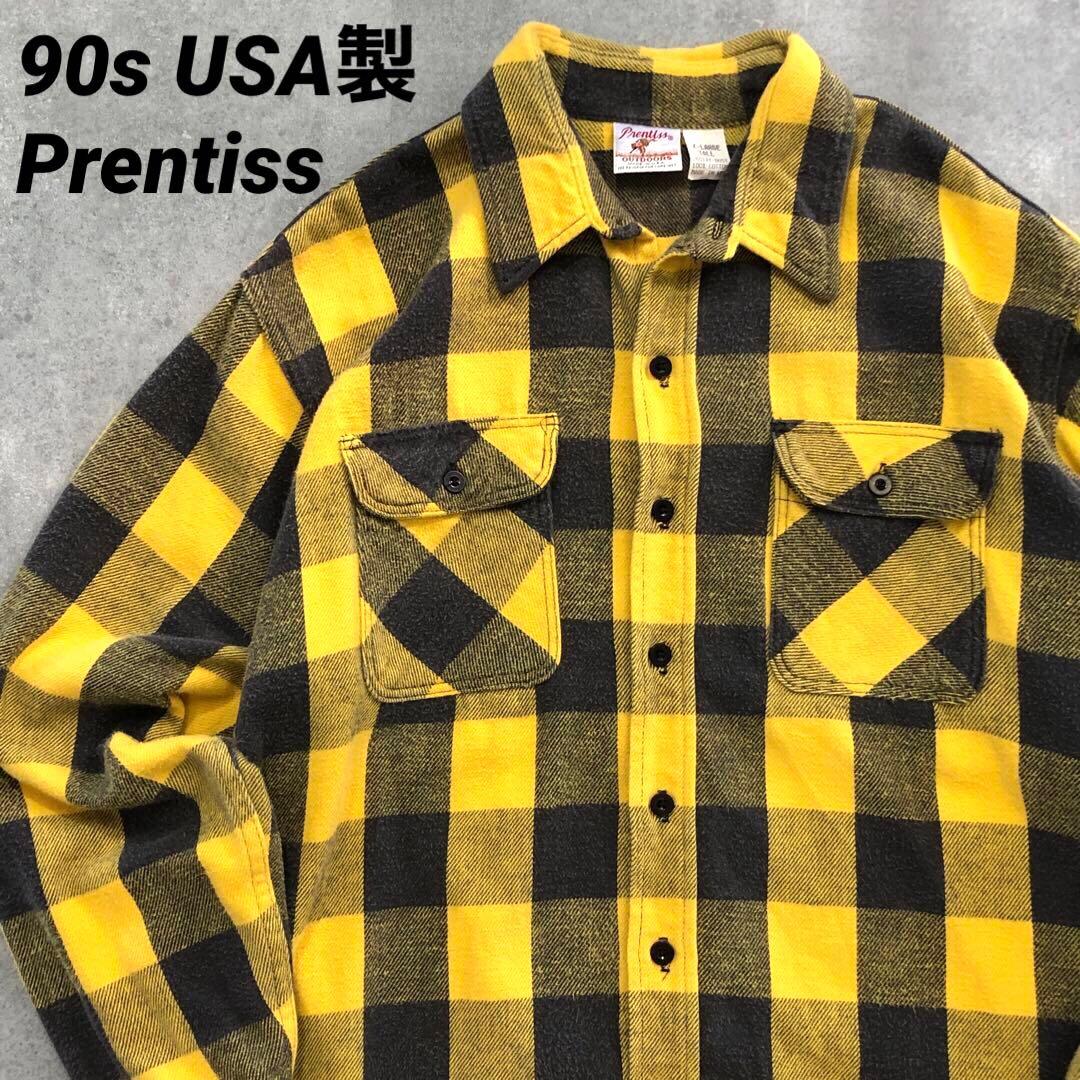 90s USA製 Prentiss ネルシャツ バッファローチェック イエロー