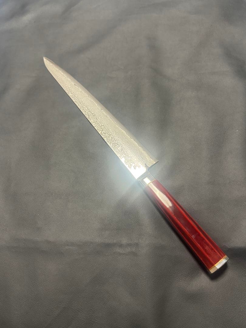 高村刃物 高村作 打雲漆 筋引 270mm鍛造粉末不錆鋼 ダマスカス 包丁