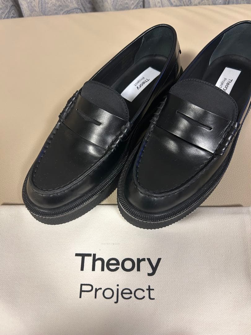 Theory Project黒ブラックレザー ローファー37 23.5-24.0