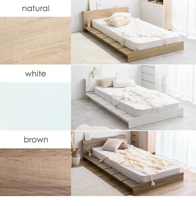 幅広すのこローベッド 2口コンセント ヘッドボード付き セミダブル ブラウン