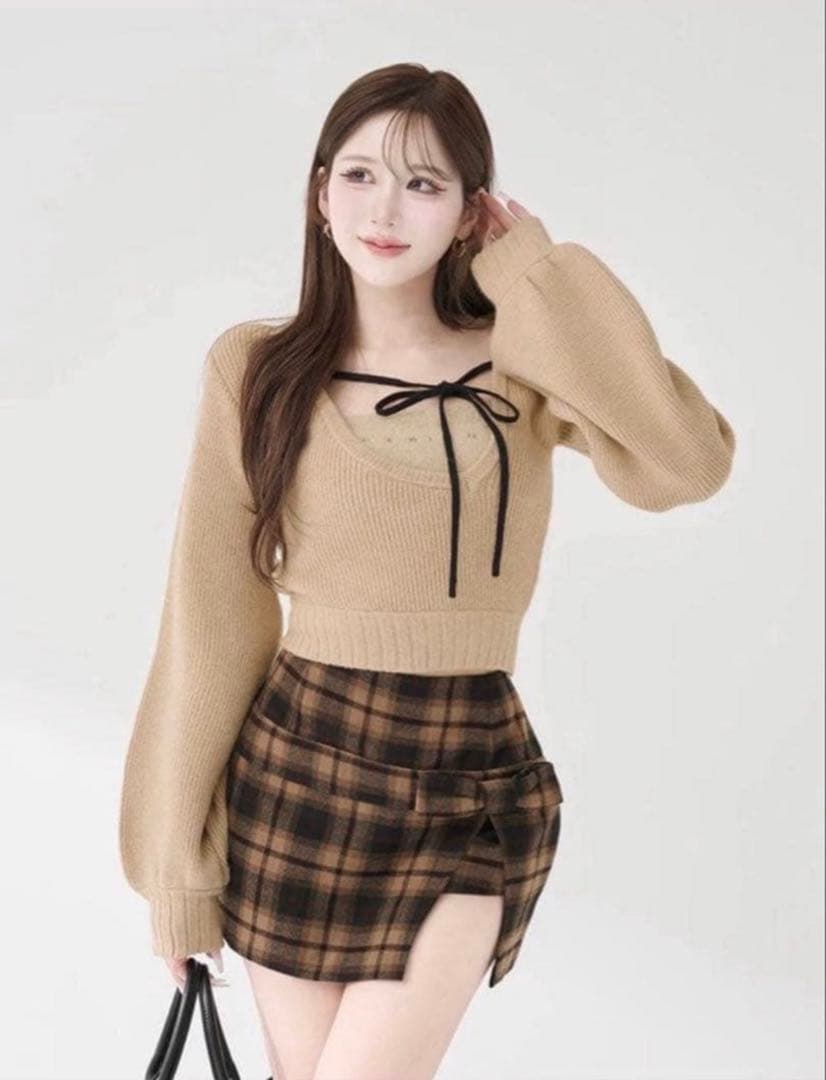 Darich ダーリッチ アシメレイヤードニットトップス ベージュ