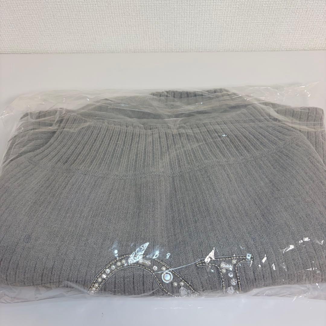 ♡ ダーリッチ Darich DRビジューボリュームリブニットトップス　グレー