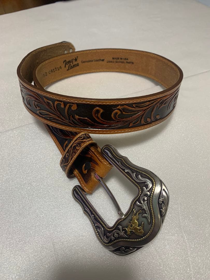 トニーラマ　カービング ウェスタンベルト　サドルレザー　貴重なアメリカ製