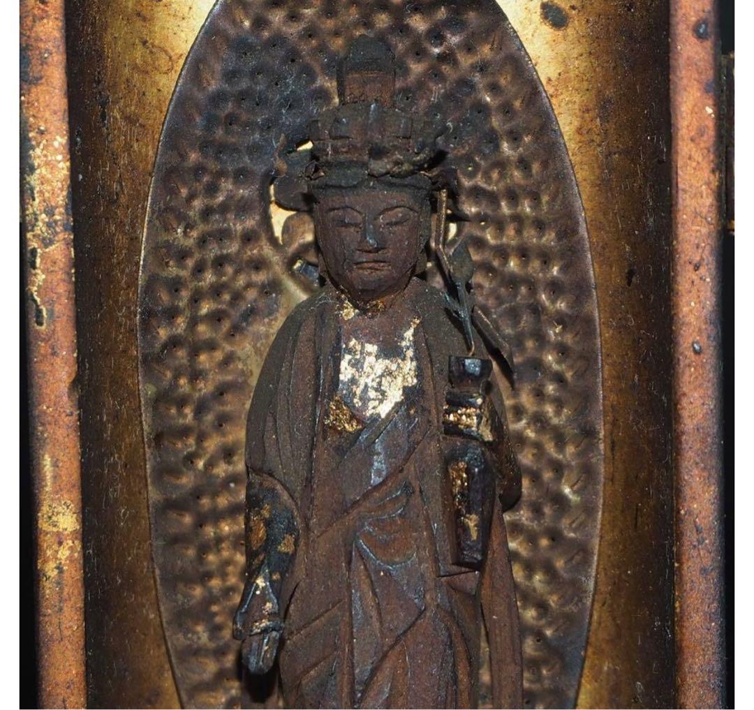 ジュン送料無料　江戸時代　大御輪寺　木彫り観音立像 厨子厨子高さ8.6ｃｍ