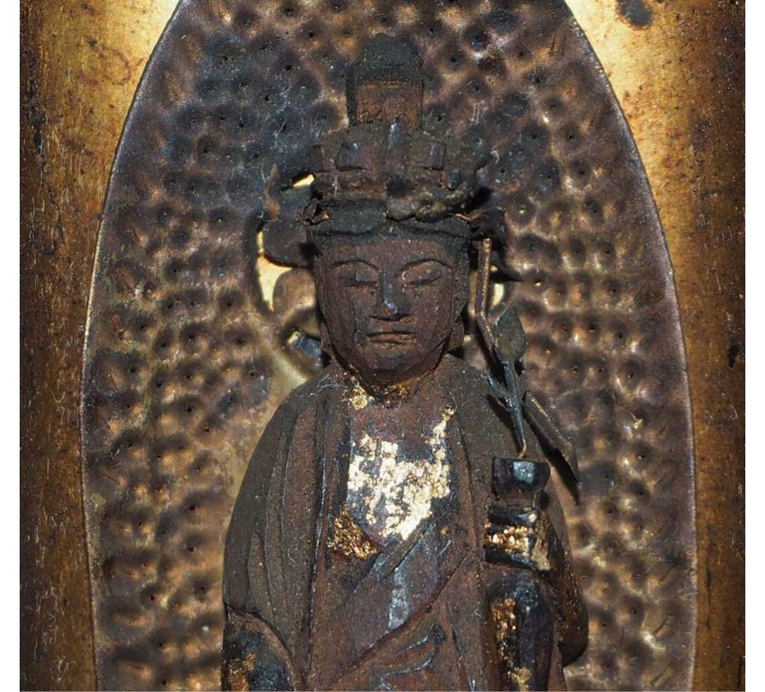 ジュン送料無料　江戸時代　大御輪寺　木彫り観音立像 厨子厨子高さ8.6ｃｍ