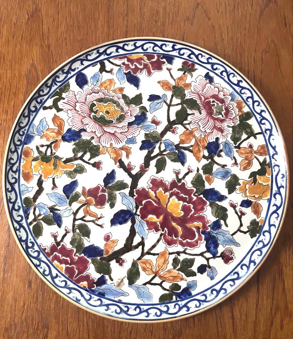 GIEN 陶器製 牡丹花柄デザイン 大皿 直径31cm