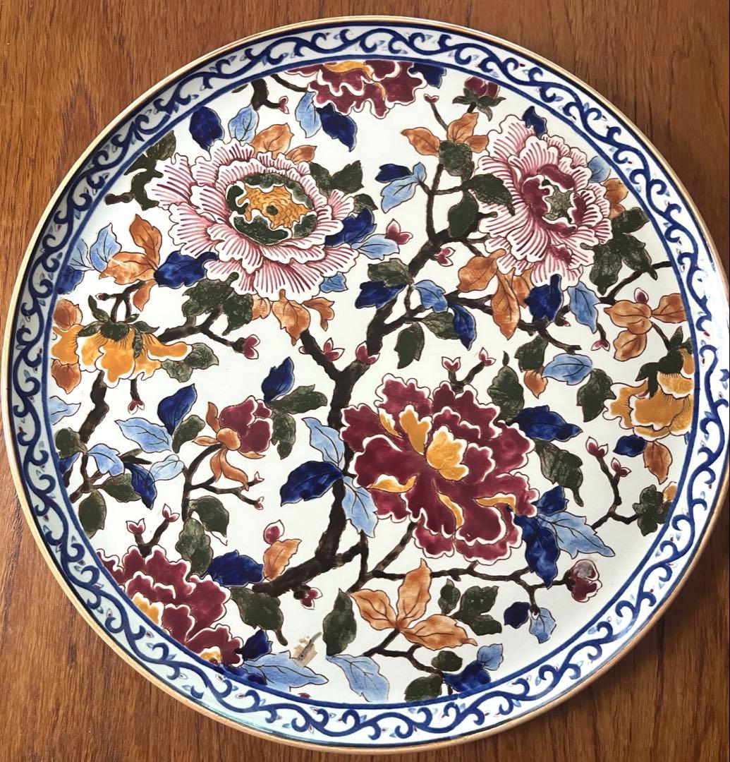 GIEN 陶器製 牡丹花柄デザイン 大皿 直径31cm